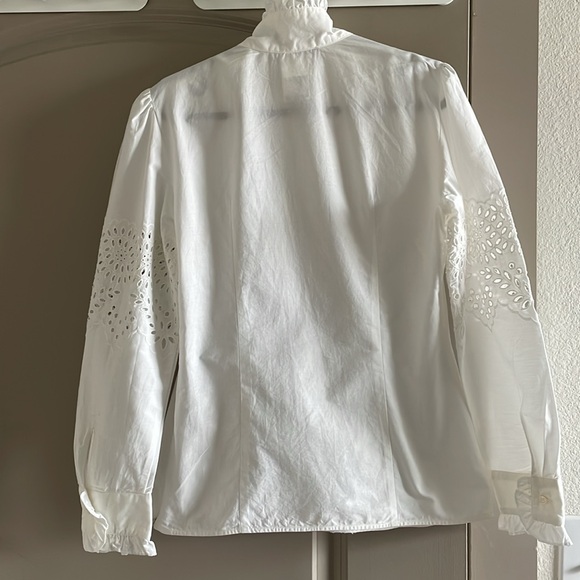 MaxMara Weekend Mock Neck Long Sleeve White Eyelet Blouse - Picture 9 of 13